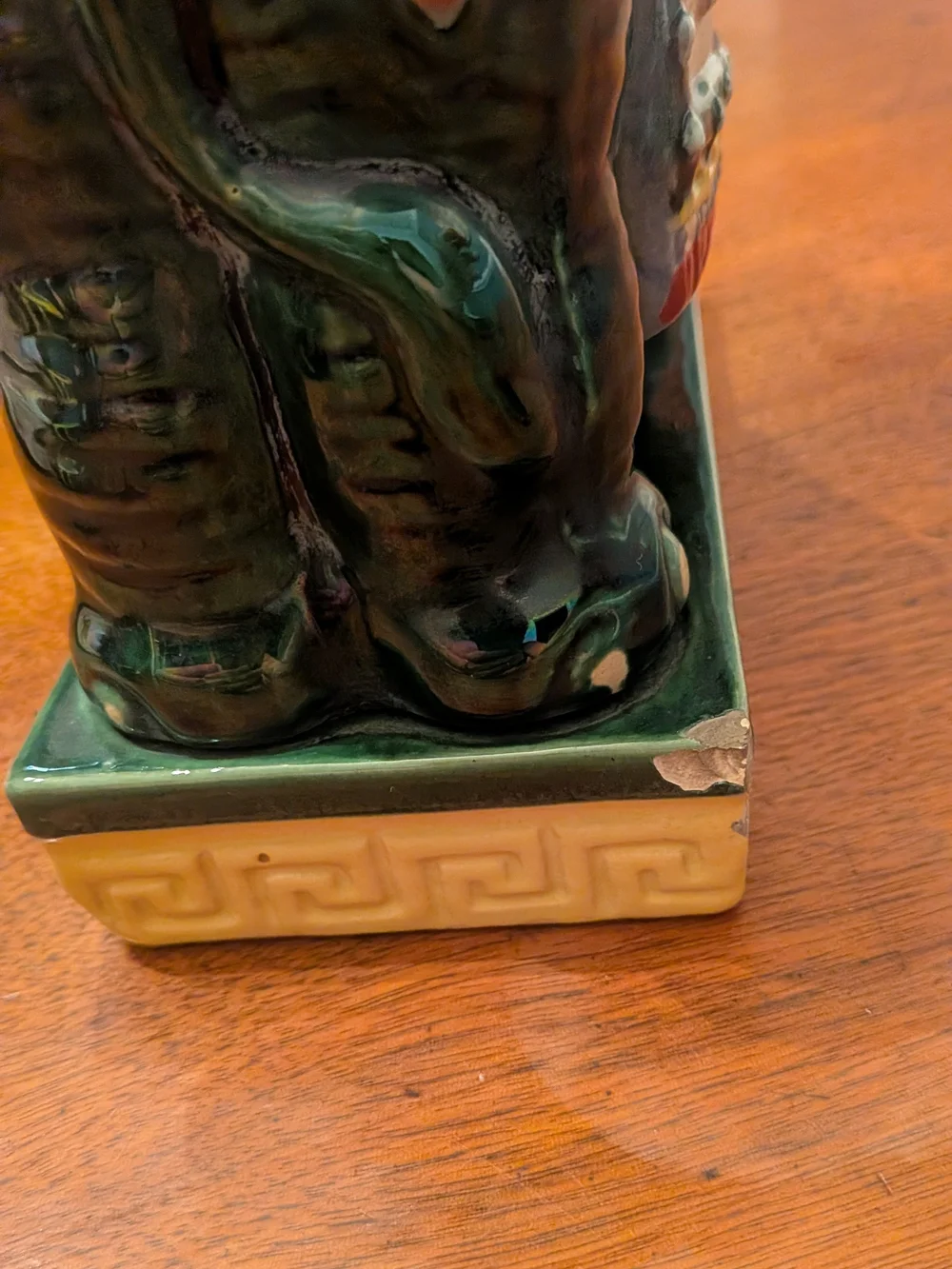 Vintage Chinoiserie Ceramic Elephant Planter Candle Holder, Green Glazed Pottery
